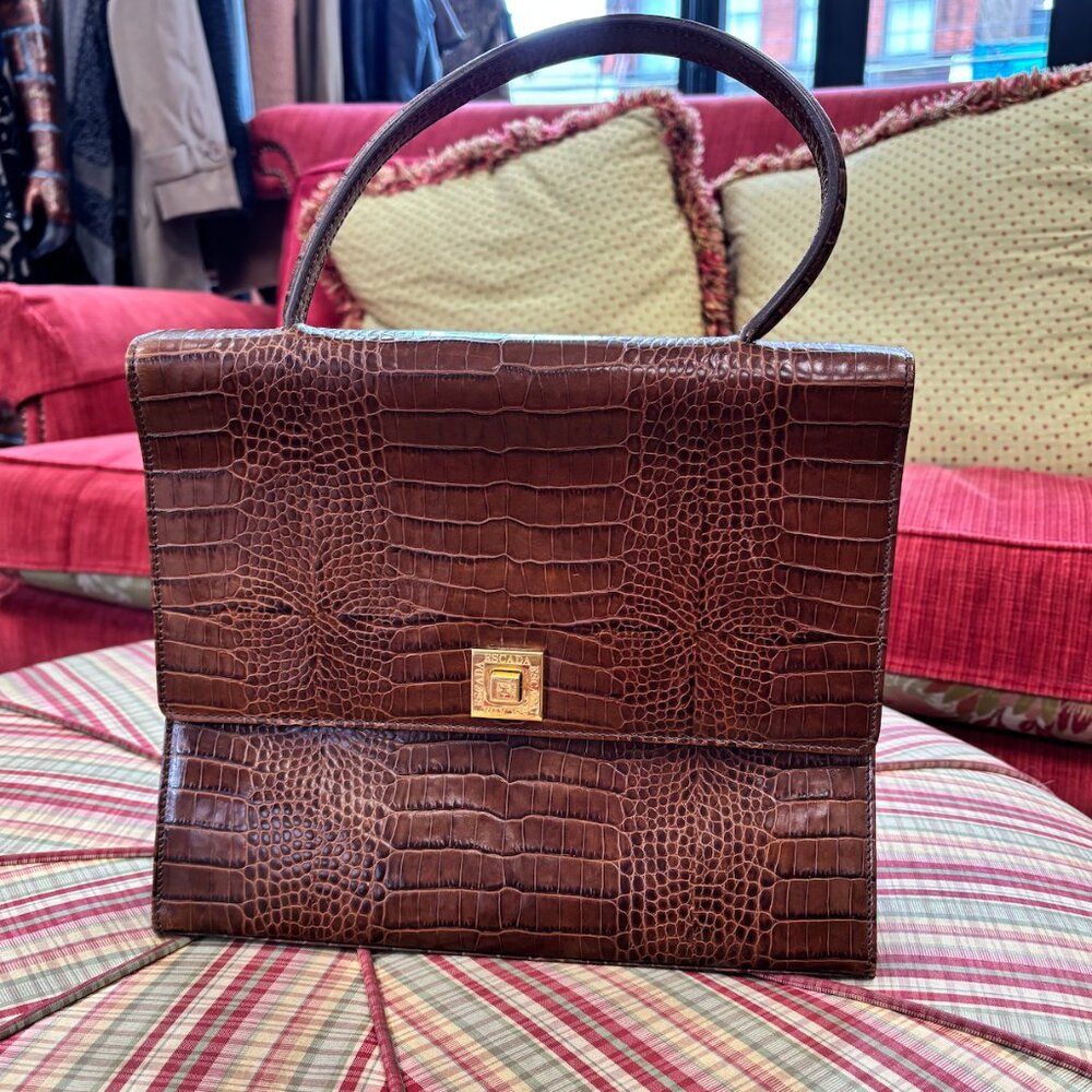 Escada crocodile-embossed leather handbag